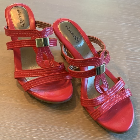 Solesensability Coral and Gold Cork Wedge sandals Sz 7, very good condition - Picture 2 of 7